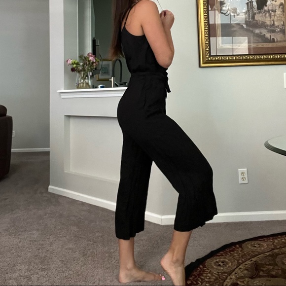 EUC Black LOFT Spaghetti Strap Jumpsuit with Waist Tie - Picture 5 of 9